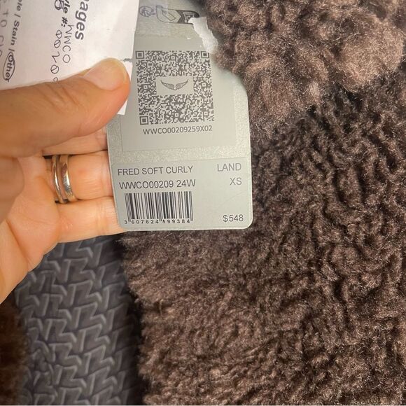 $548 Zadig & Voltaire **NWT w Small Flaw, Fred Soft Curly Sherpa Coat Brown XS - Picture 13 of 15